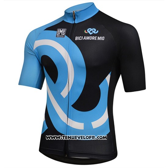2018 Maillot Ciclismo Bici Amore Mio Noir et Bleu Manches Courtes et Cuissard